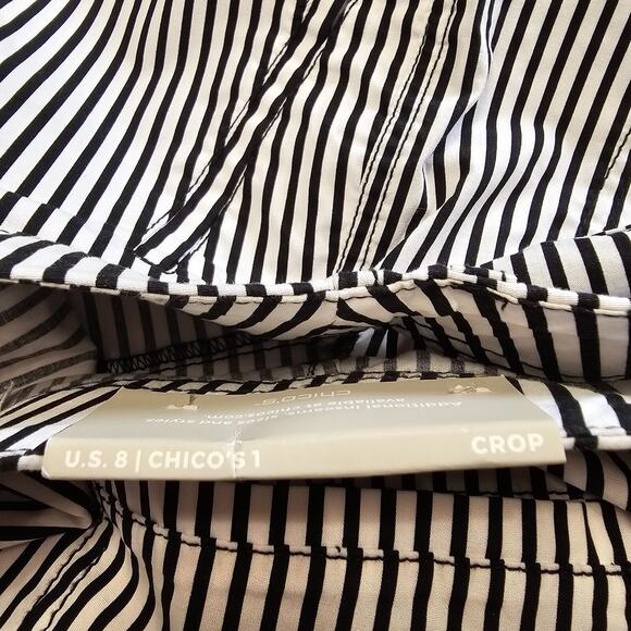 Chicos Women's size 1 mid-rise white black striped crop chino - Picture 7 of 9